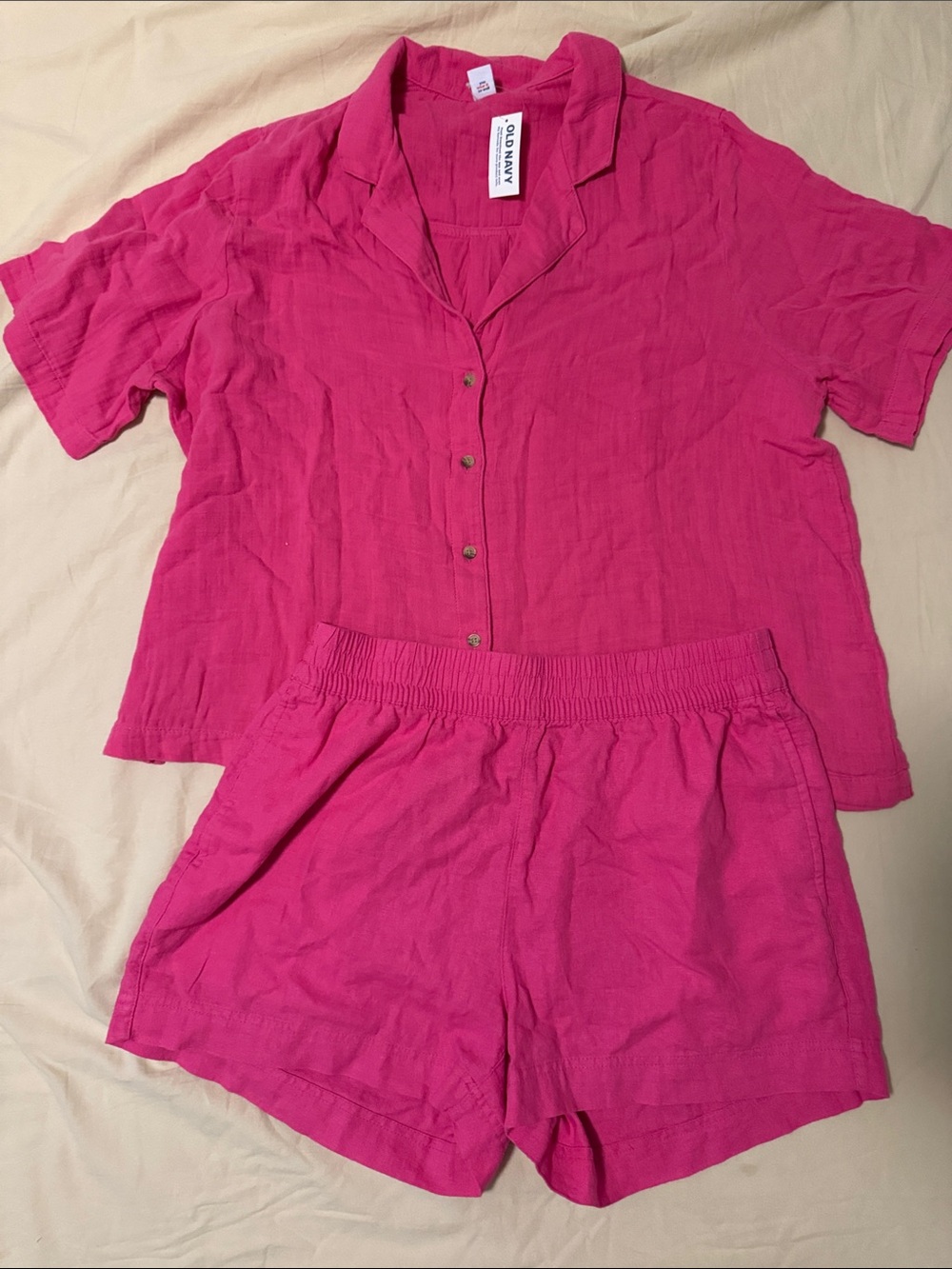 Old Navy Hot Pink Short Sleeve Button Pajama Set